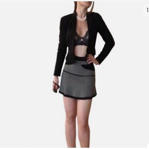 ALC Black White Geometric Knit Bodycon Mini-Skirt Size Large - Picture 1 of 8